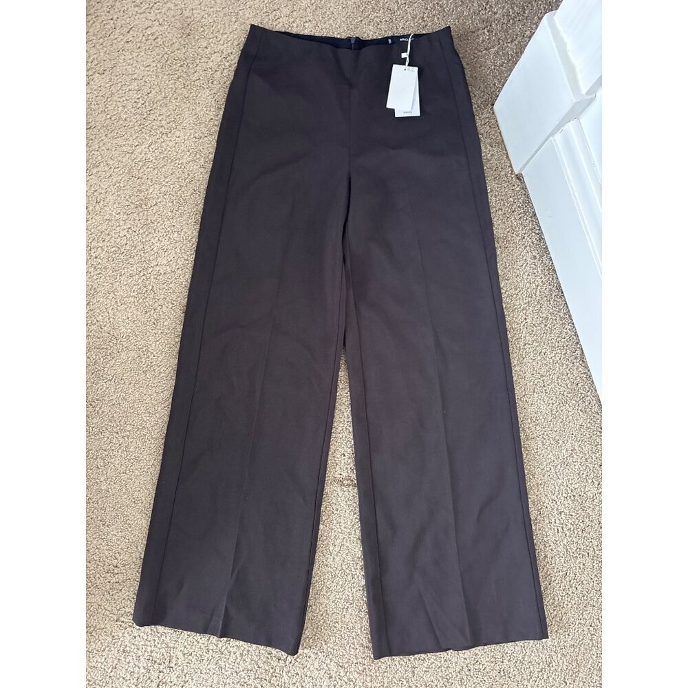Mango Womens Trouser Sake Brown Wide-Leg Pants With Back Zip Closure, NWOT